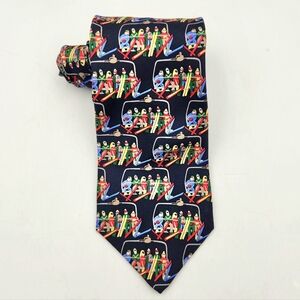 Alynn Chairlift Silk Neck Tie Navy Multi Color USA Skiing 4x56 Inch